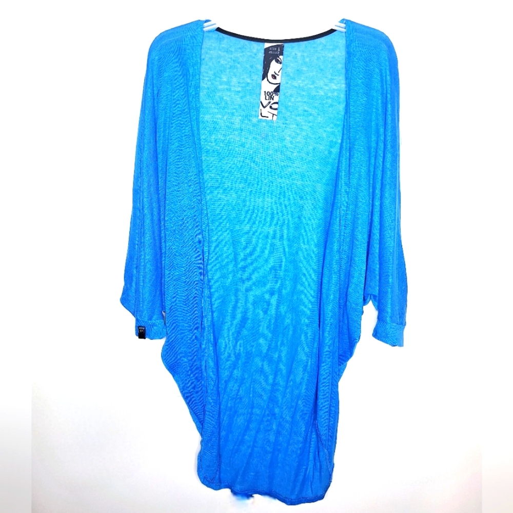 Volt Brand "Le Bleu" 100% linen, quite Lux., dolman sleeves, open front cadigan.